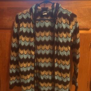 Chevron Knit Cardigan in Blue, Brown, and Tan